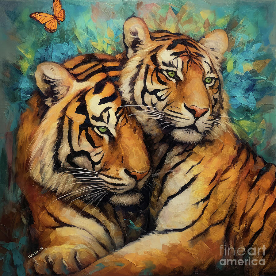 Affectionate Tigers Painting by Tina LeCour