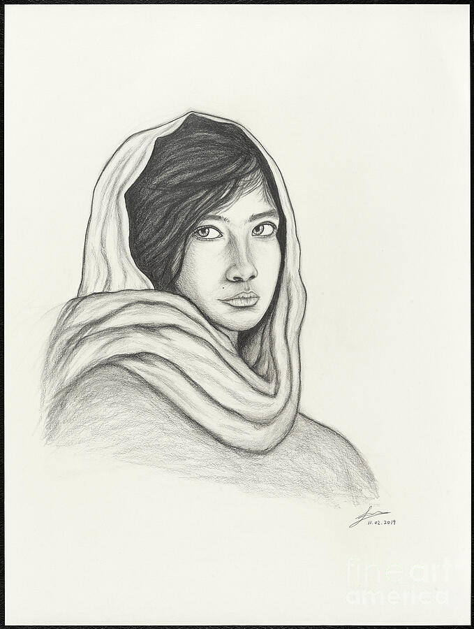 Portrait Drawing - Afghan Girl by Hye Eun