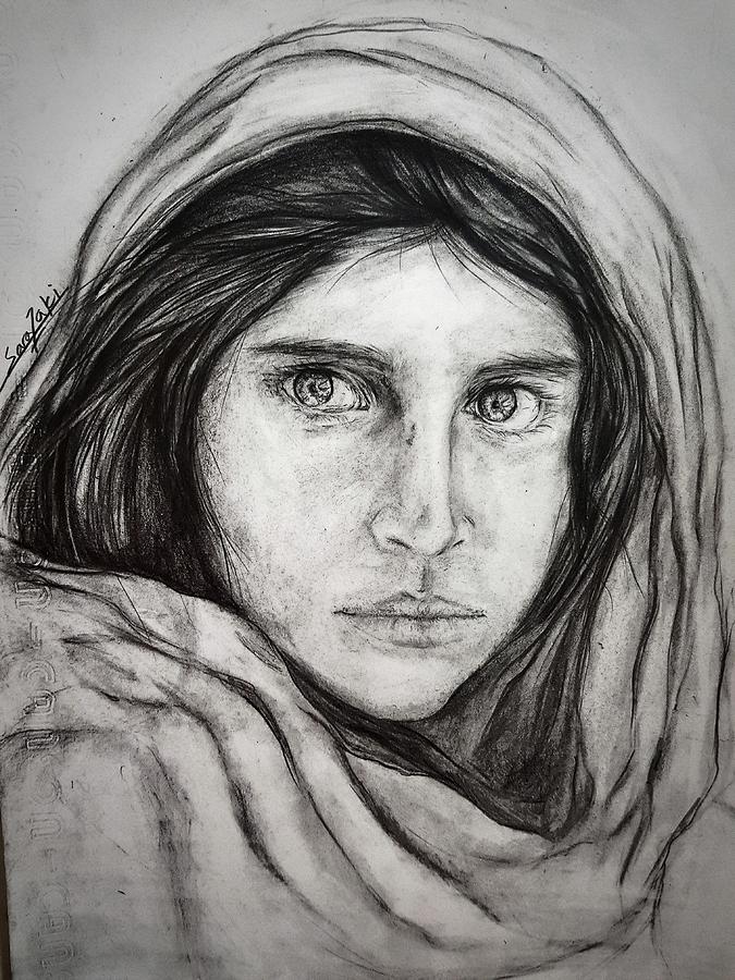 Afghan girl Drawing by Sara Zaki