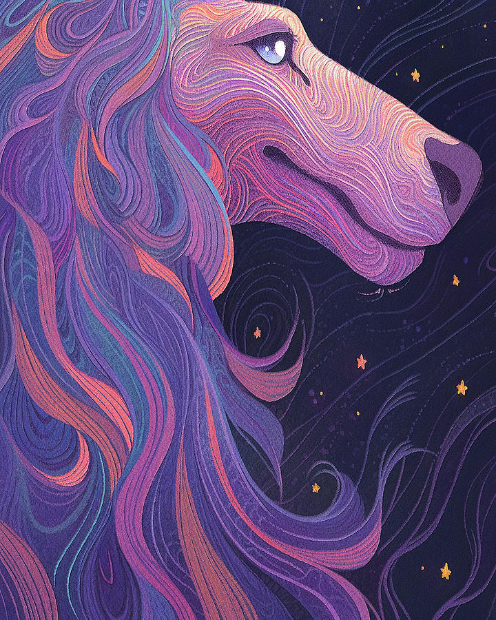 Dog Painting - Afghan Hound dog with starry sky and water 002 by Erina Star