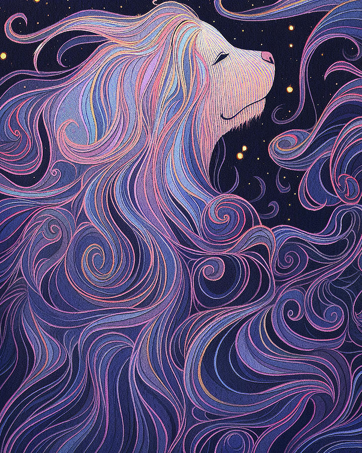 Dog Painting - Afghan Hound dog with starry sky and water 003 by Erina Star