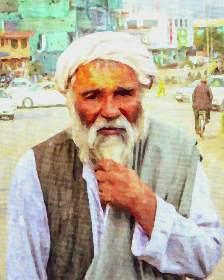 Afghan Man Pulling Beard Digital Art by SR Green