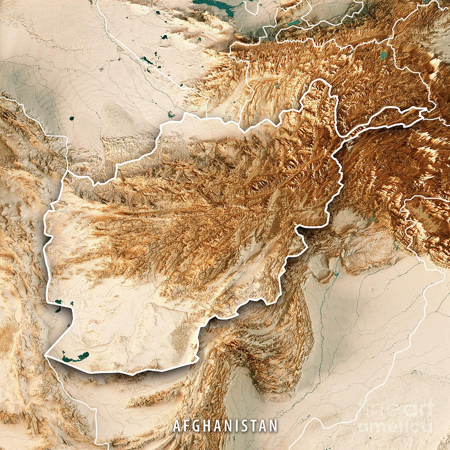 Afghanistan 3D Render Topographic Map Neutral Border Digital Art By   Afghanistan 3d Render Topographic Map Neutral Border Frank Ramspott 