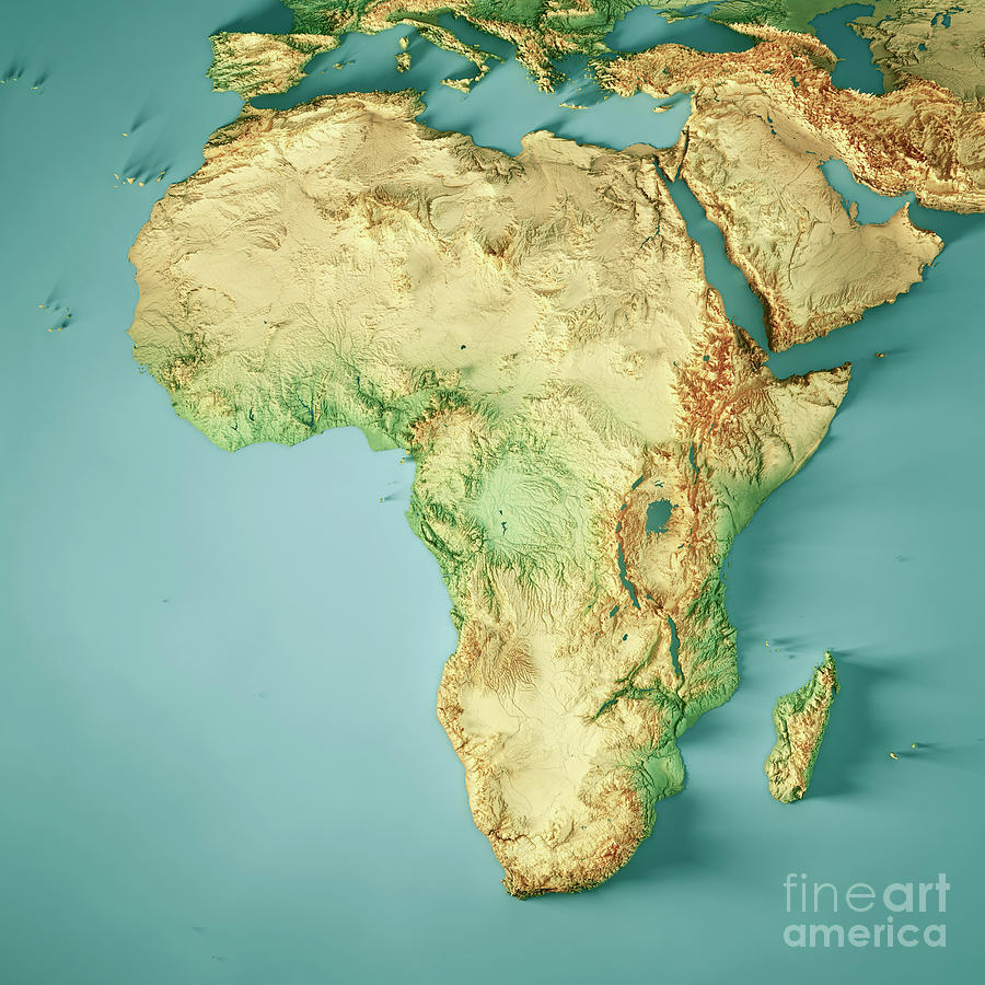 Africa Continent 3d Render Topographic Map Color Frank Ramspott 