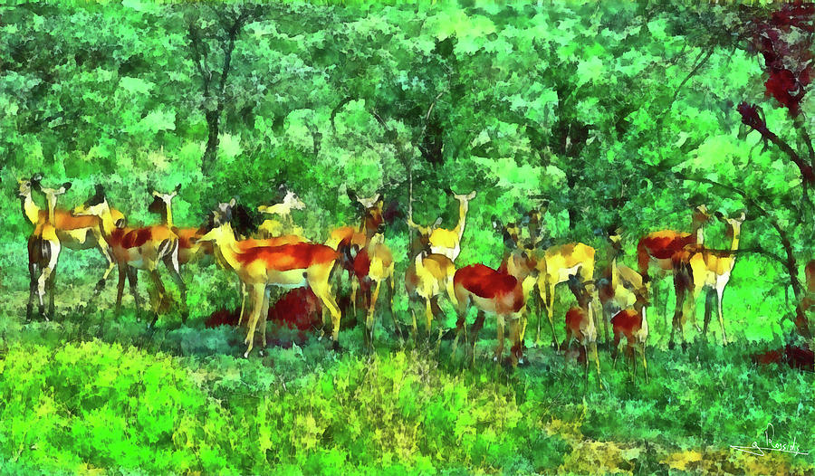 Africa Impalas Painting by George Rossidis