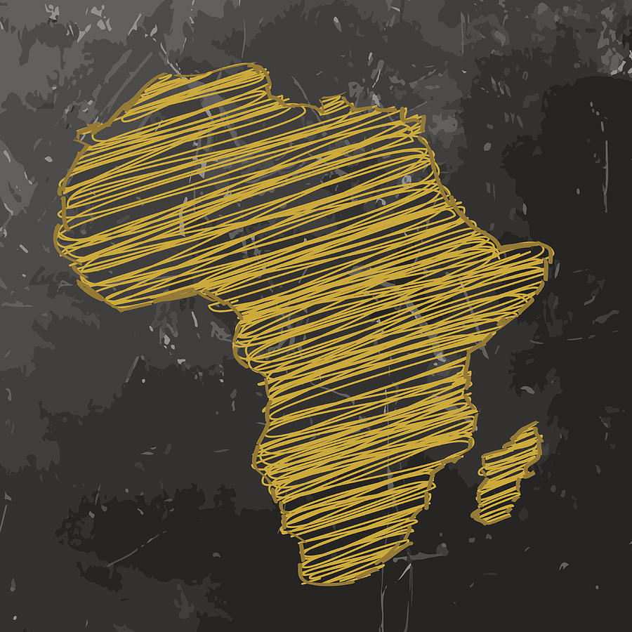Africa Map yellow sketched on dark chalkboard background Drawing by Iconeer