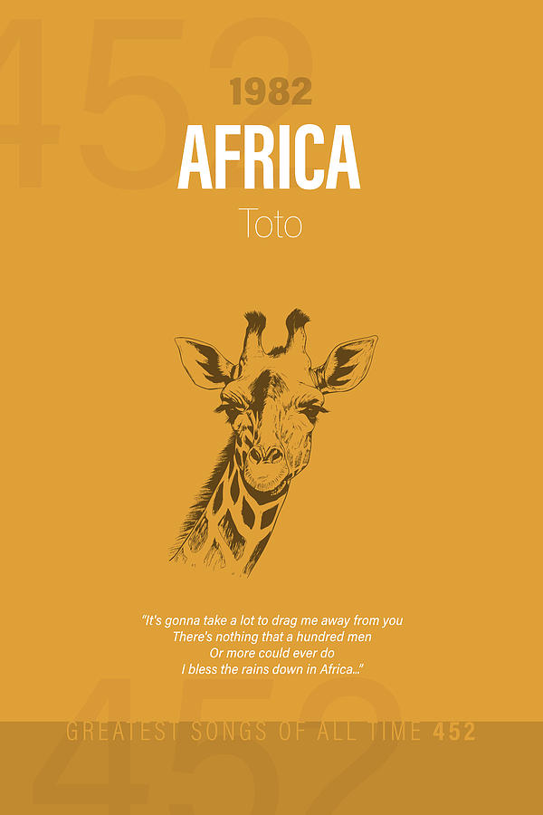 Toto Mixed Media - Africa Toto Minimalist Song Lyrics Greatest Hits of All Time 452 by Design Turnpike