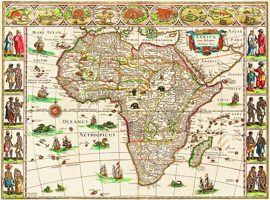 Africae Nova Dutch Map circa 1647 Painting by Peter Ogden