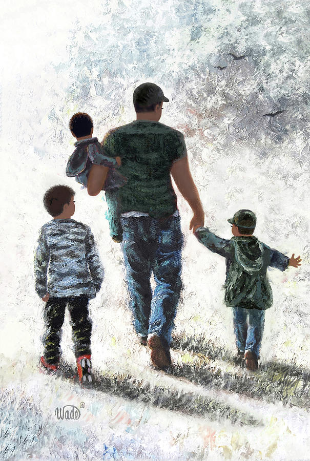 African American Father 3 Sons Painting by Vickie Wade