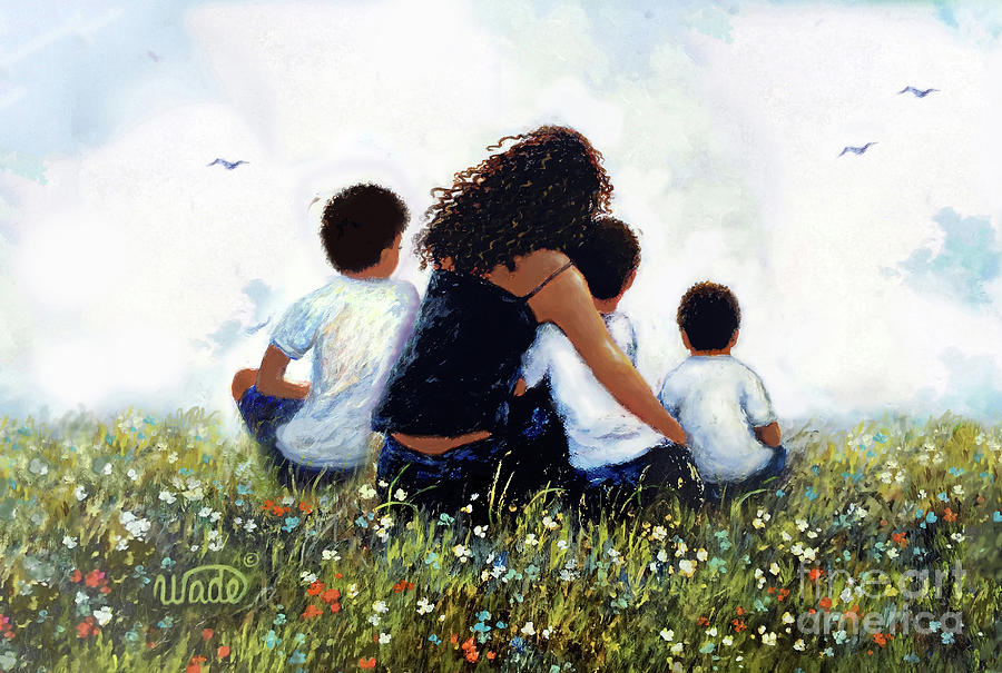 African American Mother Three Sons Painting By Vickie Wade Pixels