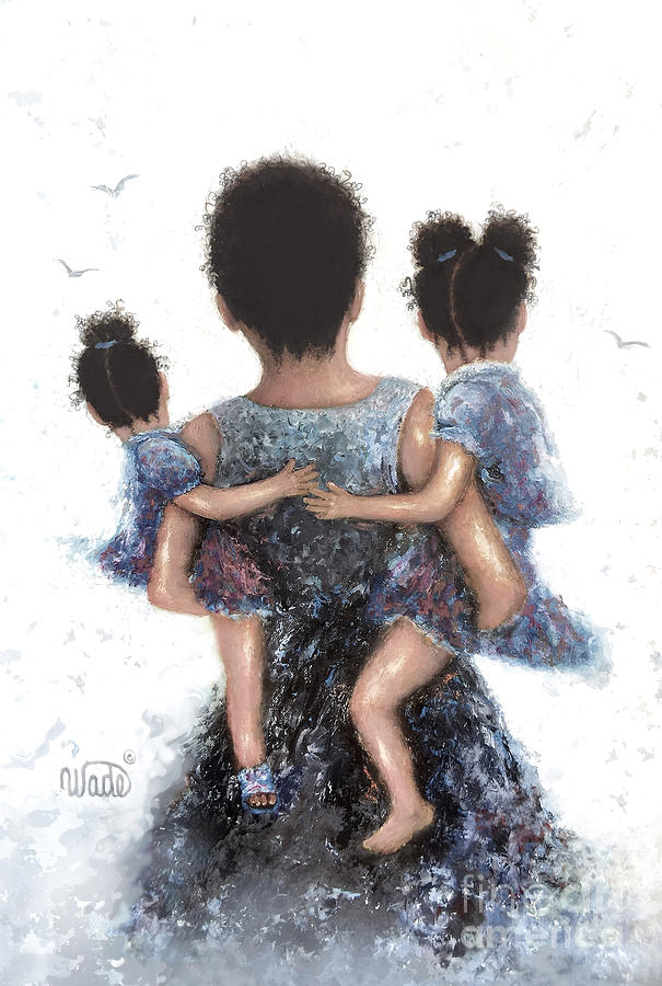 African American Mother Two Daughters Painting By Vickie Wade Fine Art America