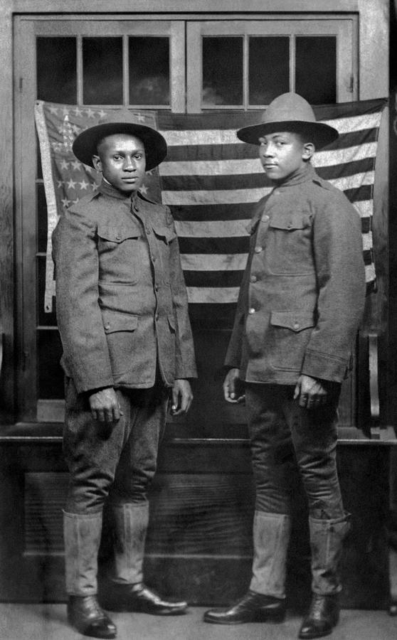 African American Soldiers With American Flag - WWI Photograph by War Is Hell Store