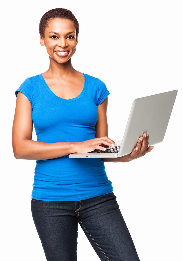 African American Woman Using a Laptop - Isolated Photograph by Londoneye