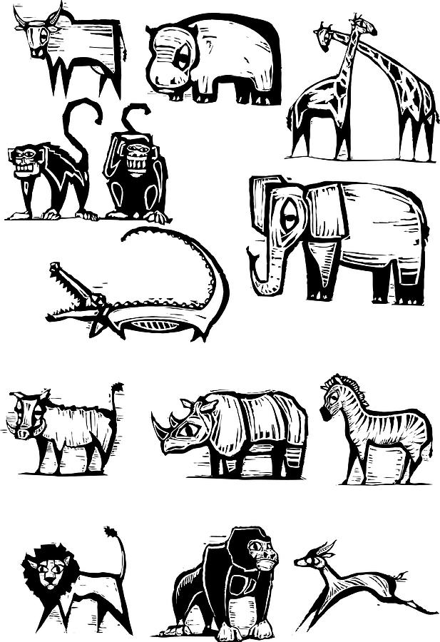 African Animal Group #2 Drawing by Jeffrey Thompson