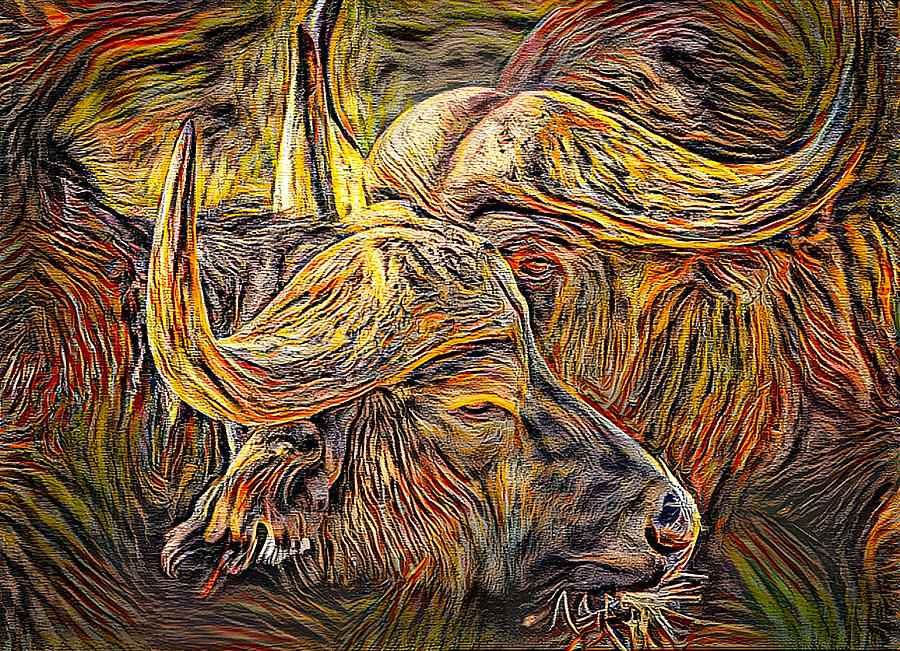 African Buffalo Art Mixed Media by Debra Kewley