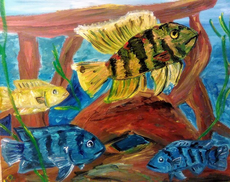 African Cichlid Quartet Painting by Andrew Blitman