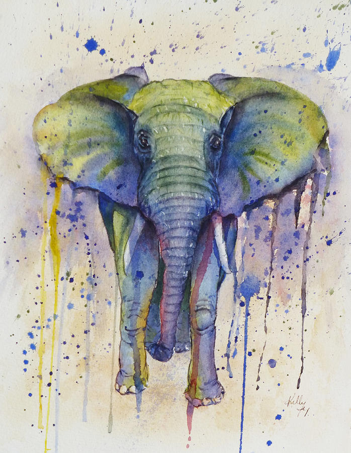 African Elephant Abstract Style Painting by Kelly Mills