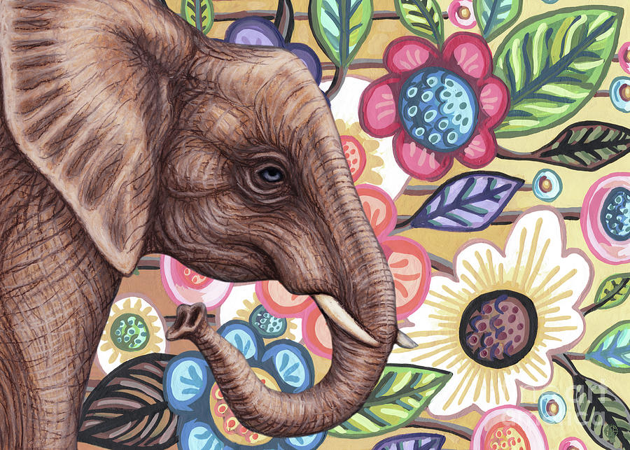 African Elephant Floral Painting by Amy E Fraser