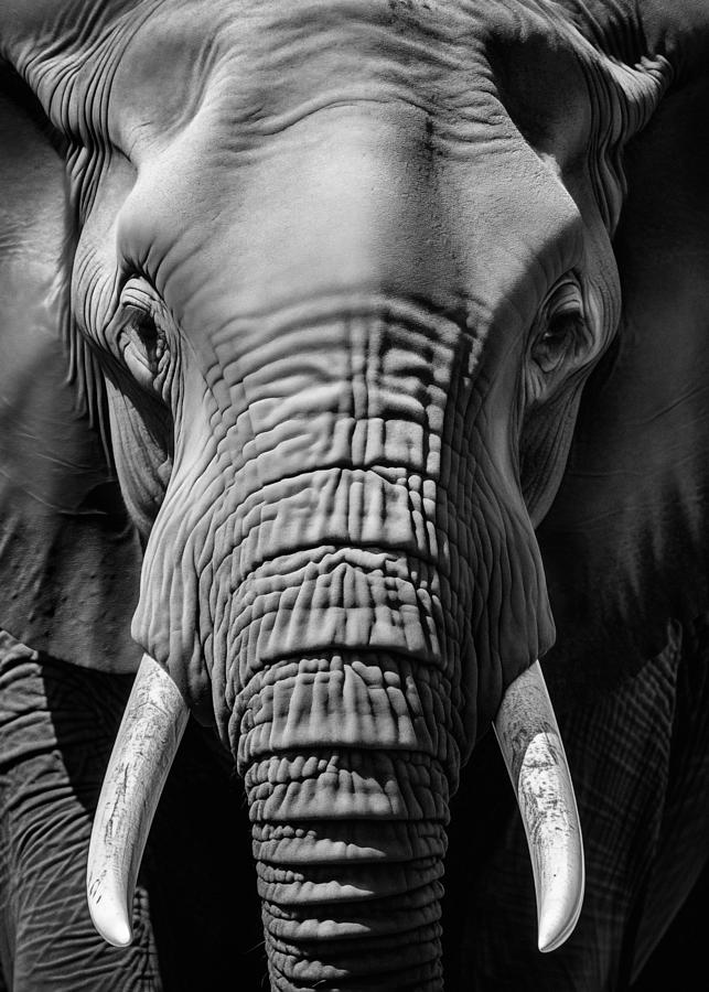 Wildlife Photograph - African Elephant Portrait - Black and White Photo by Good Focused