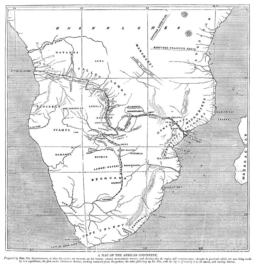 African Exploration Map Drawing by Granger