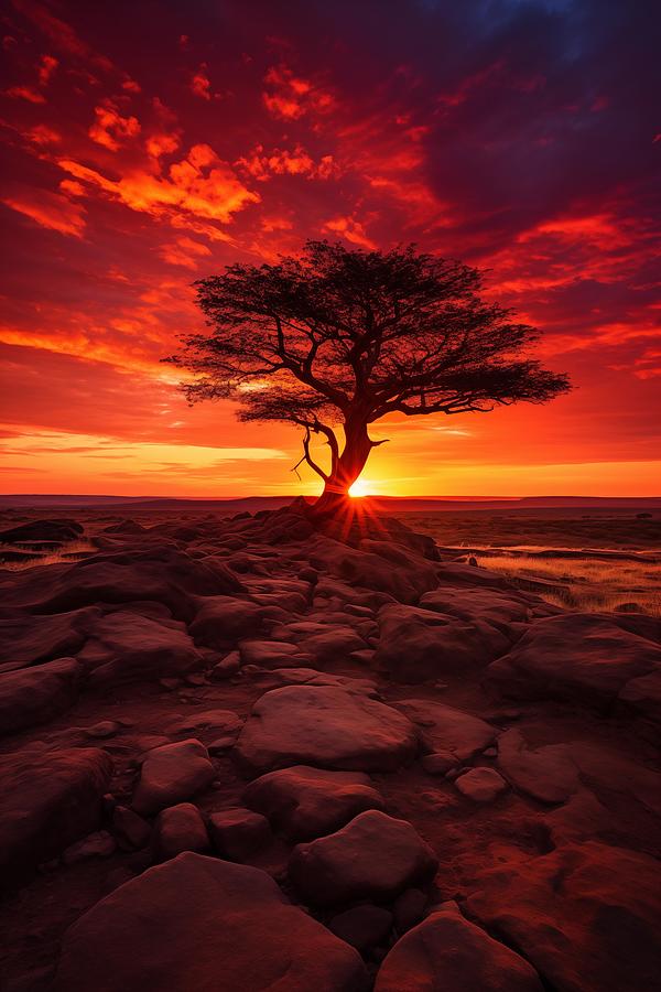 Sunset Over African Savannah Digital Art