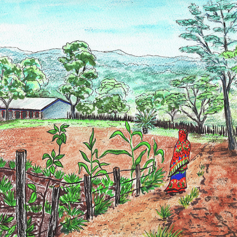 African Landscape Ethiopia School Garden Painting by Irina Sztukowski