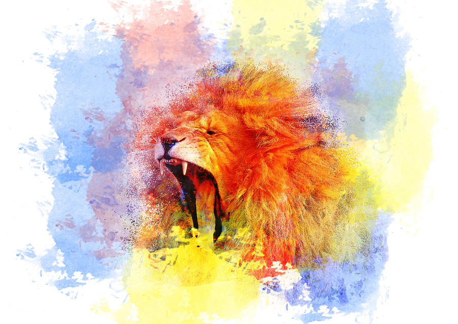 Animal Digital Art - African Lion Pop Art  by Darren Wilkes