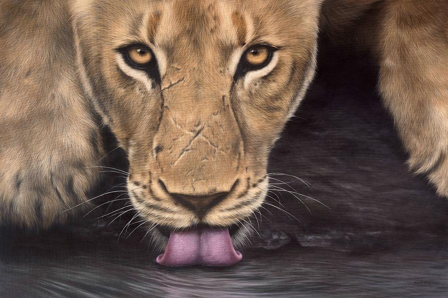 African Lioness Painting Painting by Rachel Stribbling