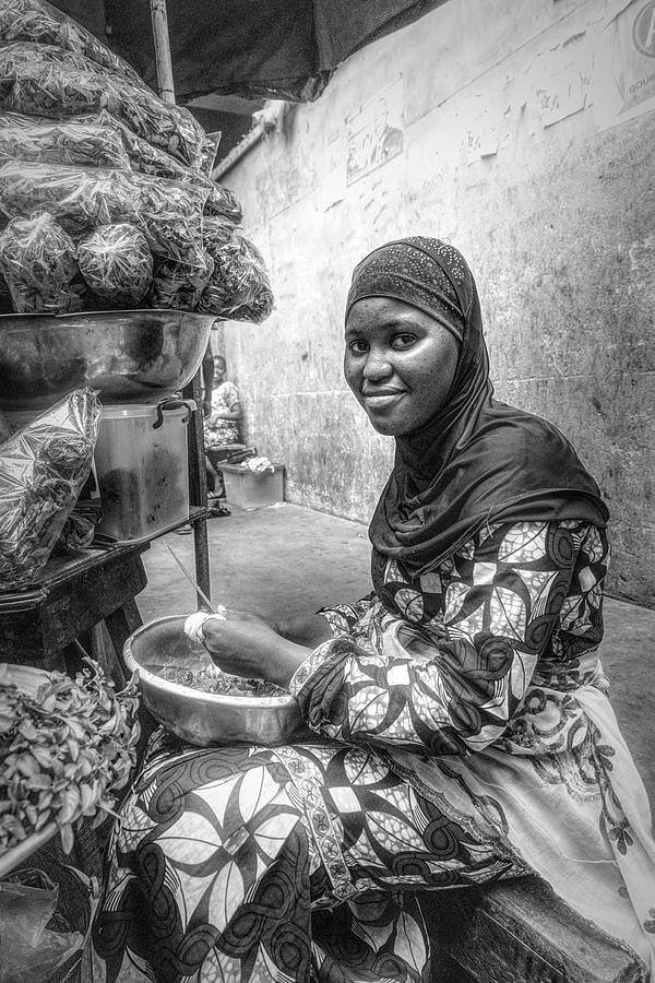 African Market Black and White Photograph by Debra and Dave Vanderlaan