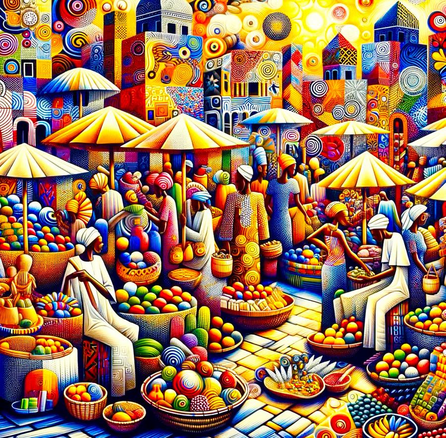 African Market Painting by Emeka Okoro