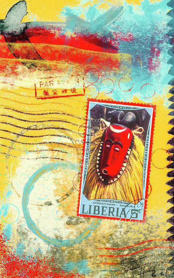 African Mask Postcard Mixed Media by Carol Leigh