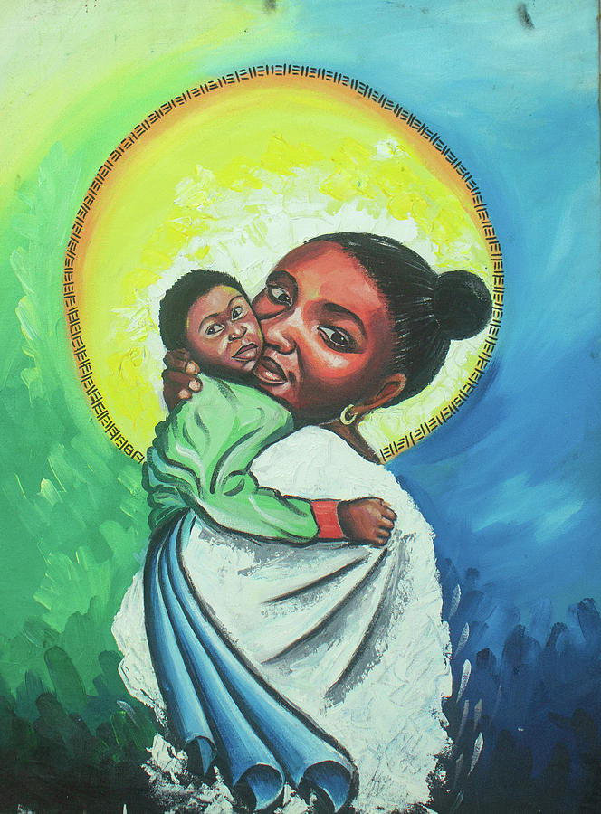 African mother and child Painting by Adeleke Osisanya - Pixels