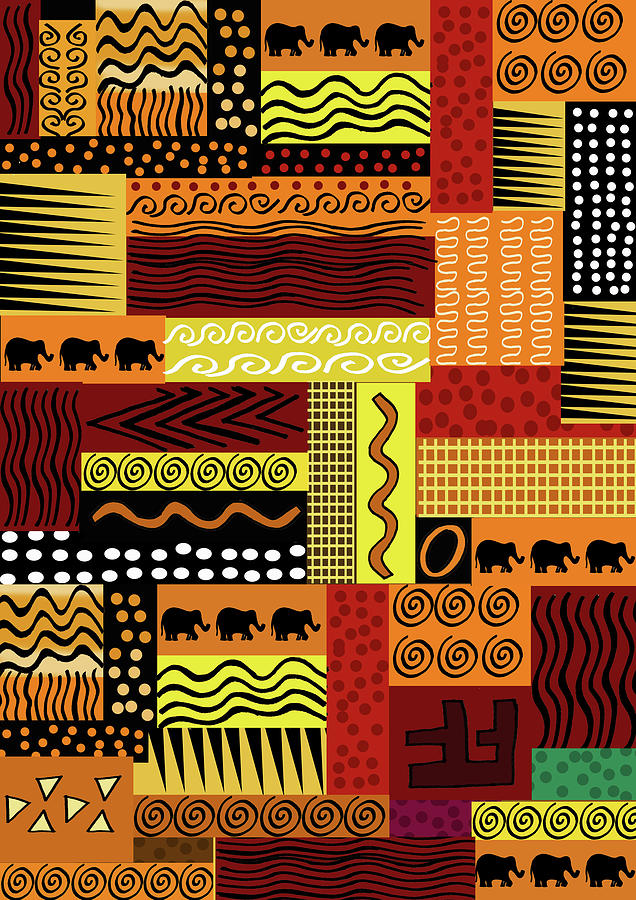 Elephant Mixed Media - African Pattern  by Andrew Hitchen