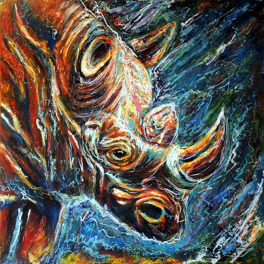 African Rhinoceros Painting by John Bohn