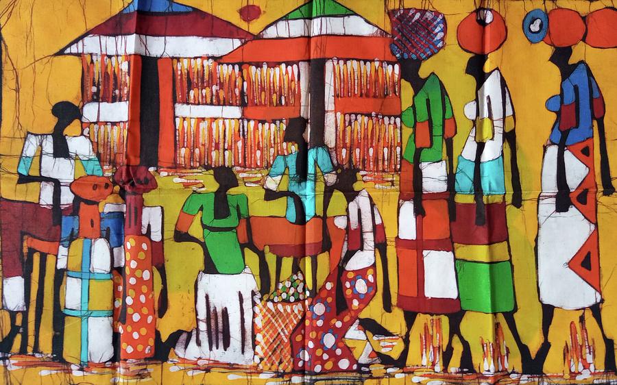 African Painting - African rural people by Jafeth Moiane