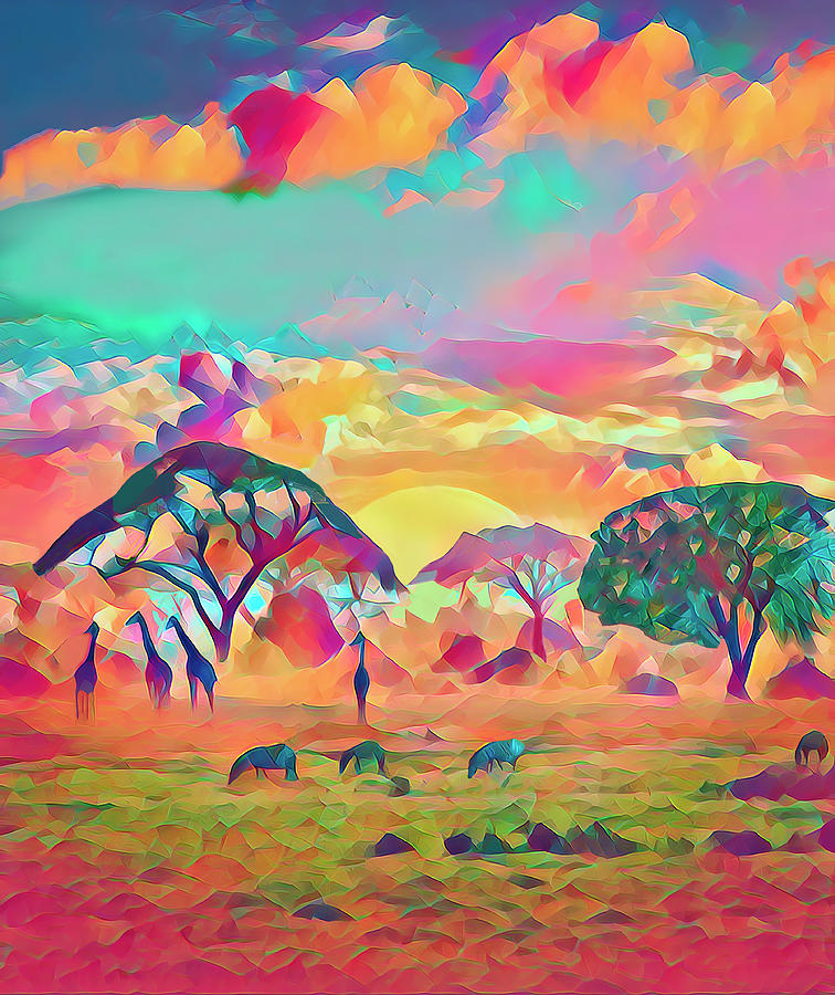 African Safari Colorful Abstract Digital Art by Deborah League