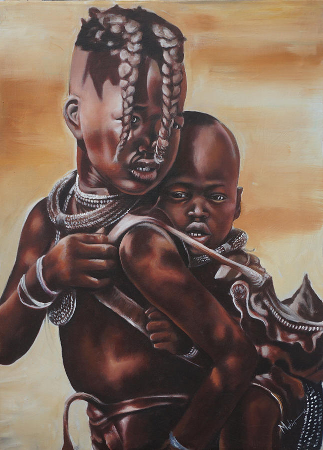 Culture Painting - African siblings by Mubiru