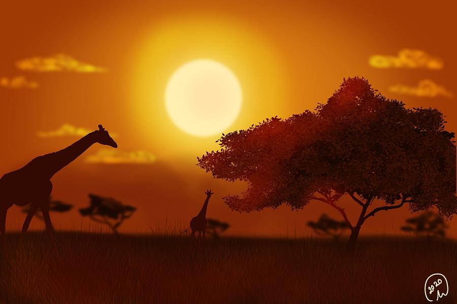 African Sunset I Digital Art by Eva Sawyer