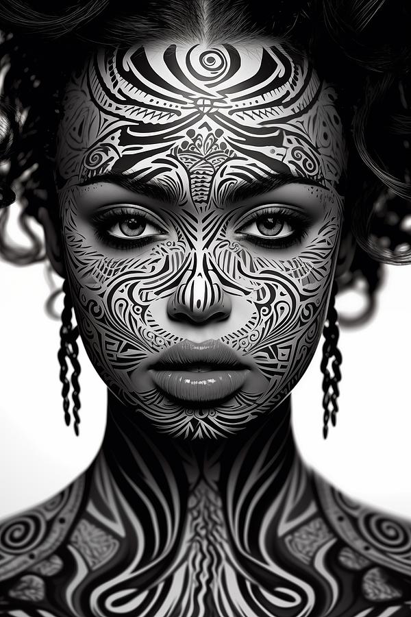 African Tattooed Woman Face Digital Art