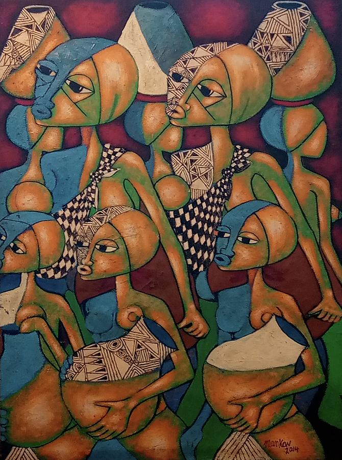 Abstract Painting - African traditional women, Extra large  by Jafeth Moiane