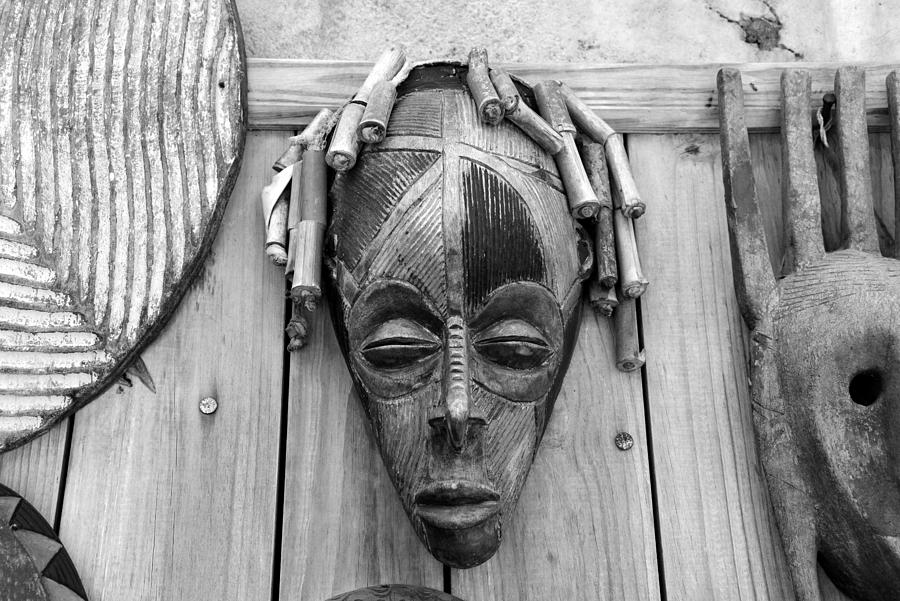 African tribal mask #10 BW Photograph by David Lee Thompson