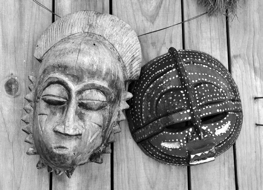 African tribal masks #9 BW Photograph by David Lee Thompson