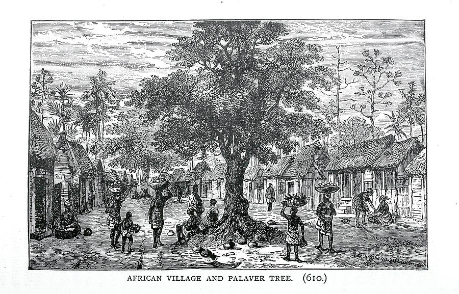 African Village and Palaver Tree x2 Drawing by Historic illustrations ...