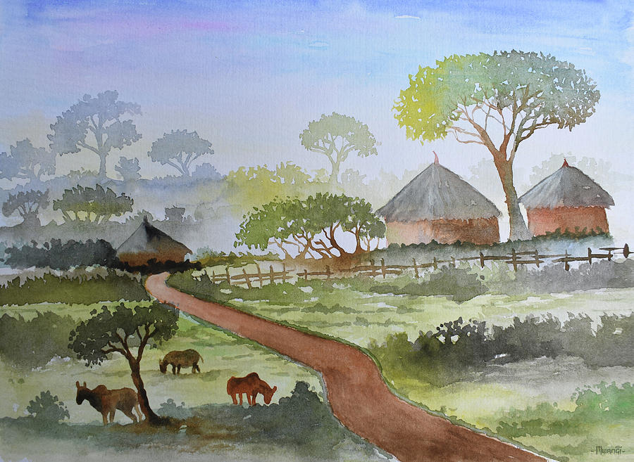 African Huts Painting