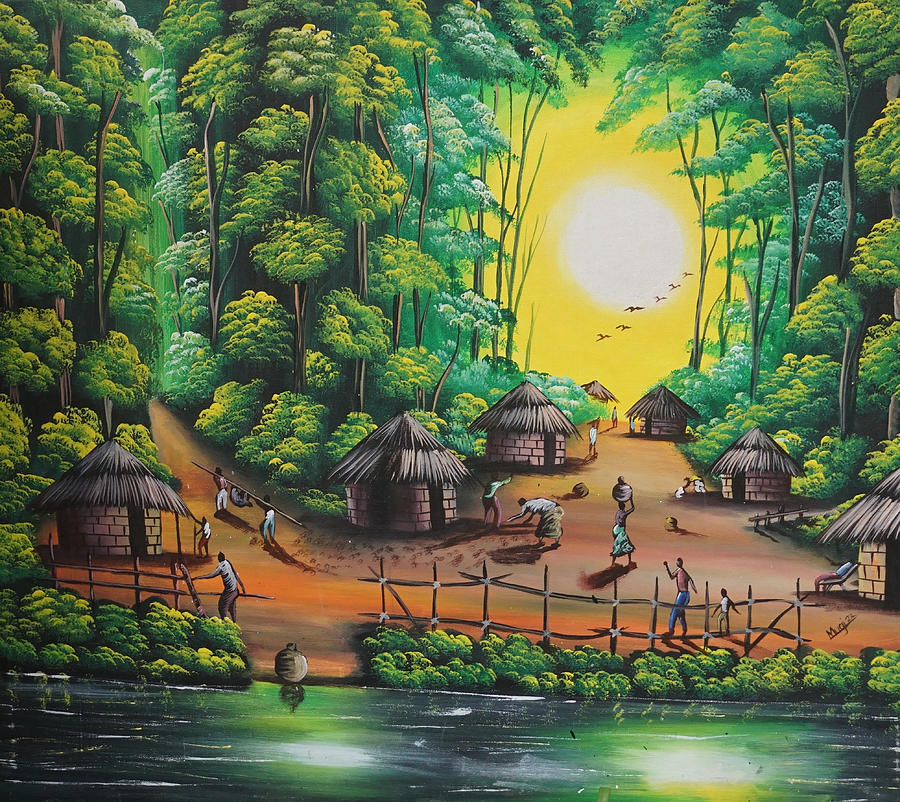 African village Painting by Mugi | Fine Art America