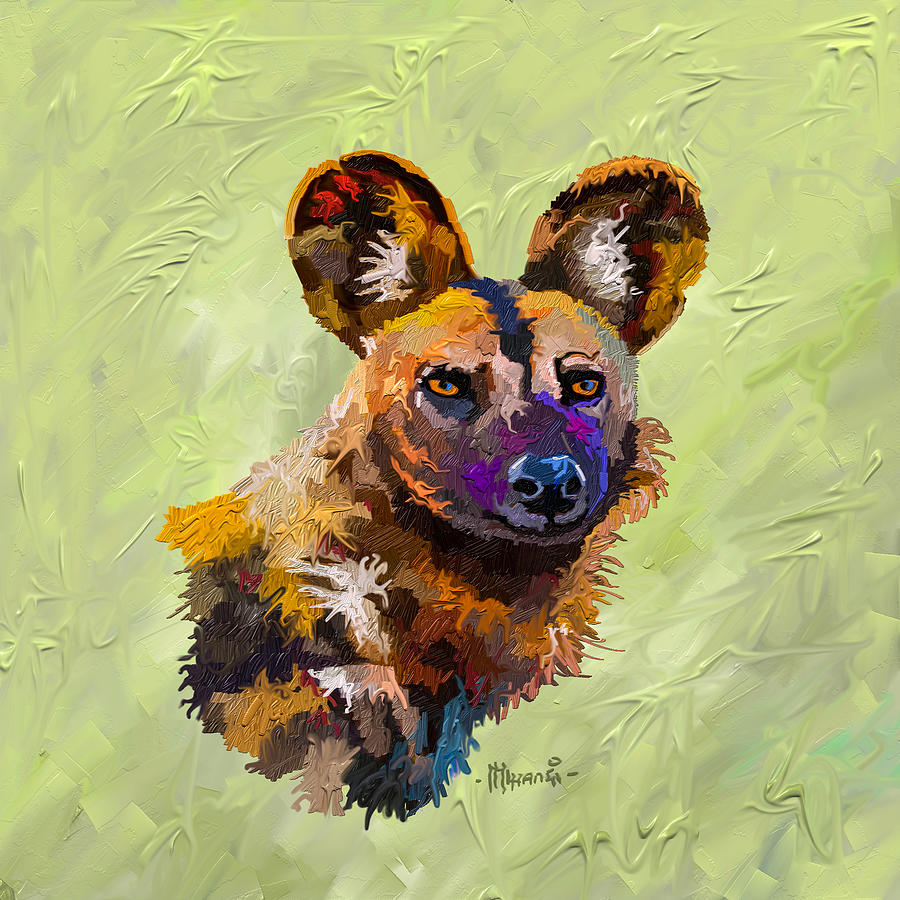 African Wild Dog Painting by Anthony Mwangi