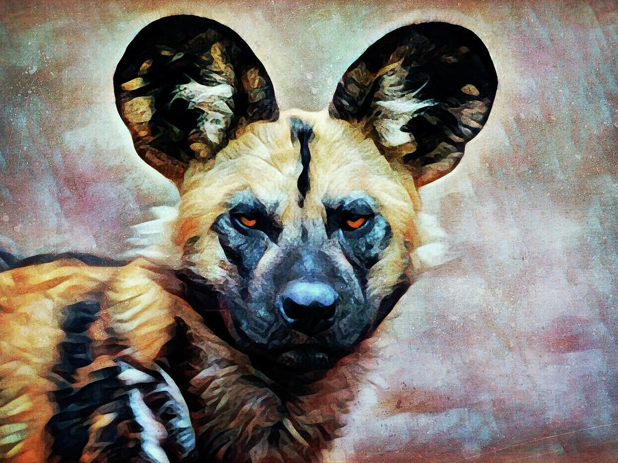 African Wild Dog Watch Painting by Ashley Aldridge