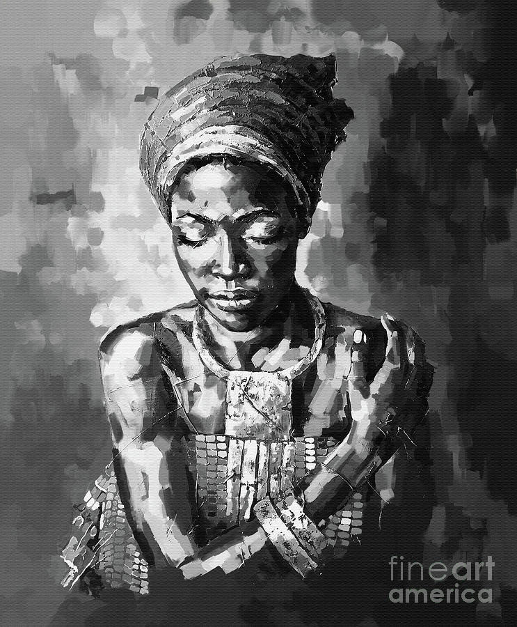 African woan portrait in black and white  Painting by Gull G