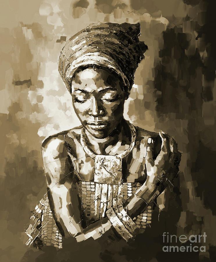 African woman art 009i Painting by Gull G
