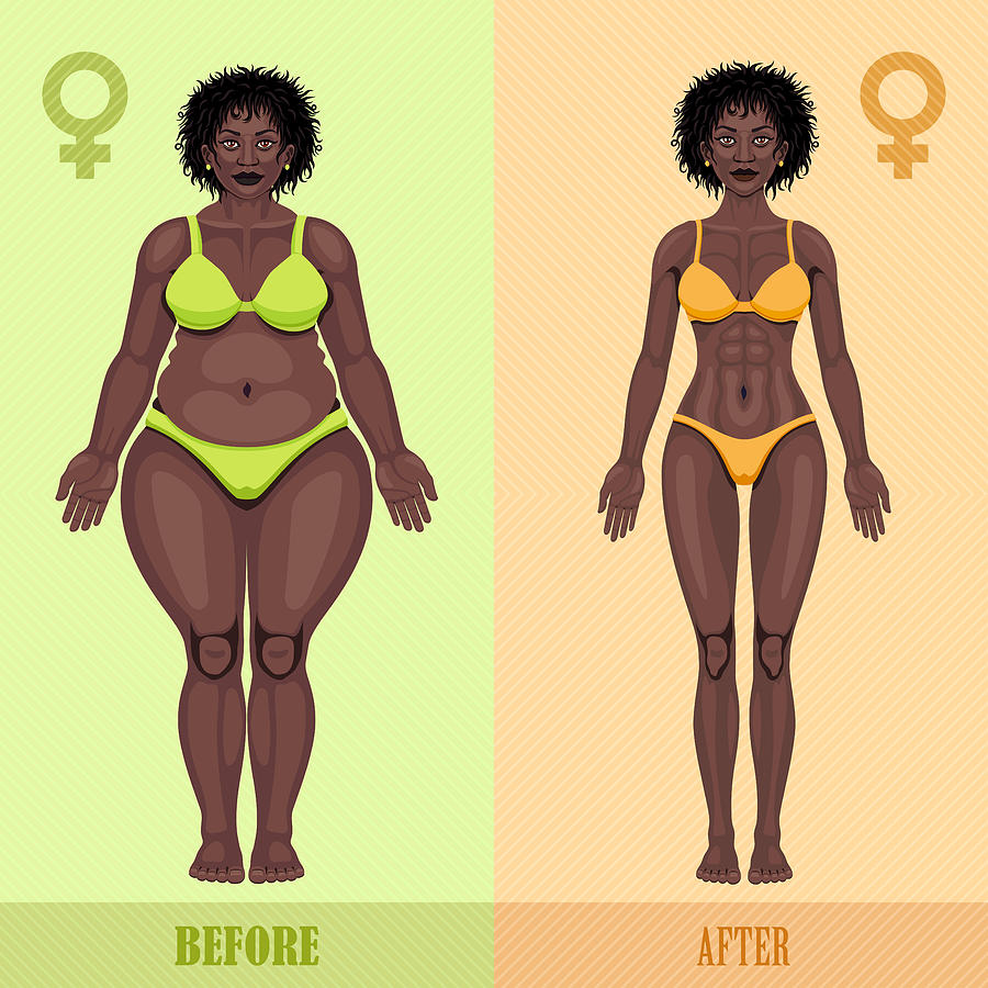 African woman before and after weight loss Drawing by AlonzoDesign